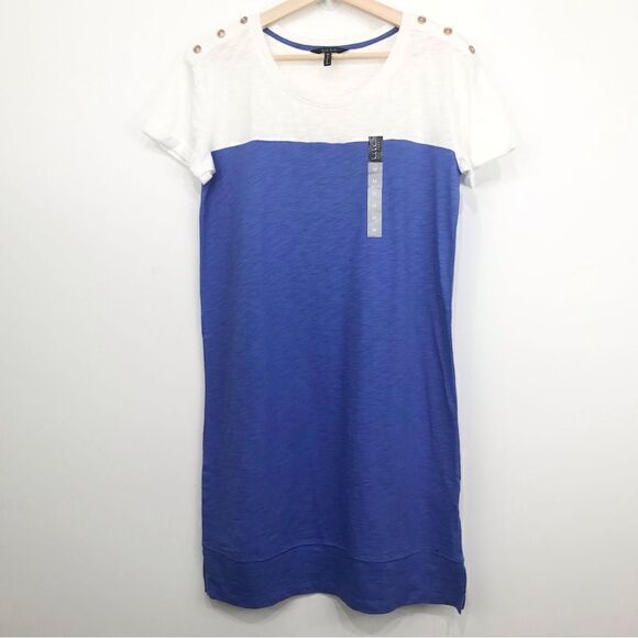Nicole Miller New York NEW Blue White Color block Jersey Knit Dress - Picture 1 of 12